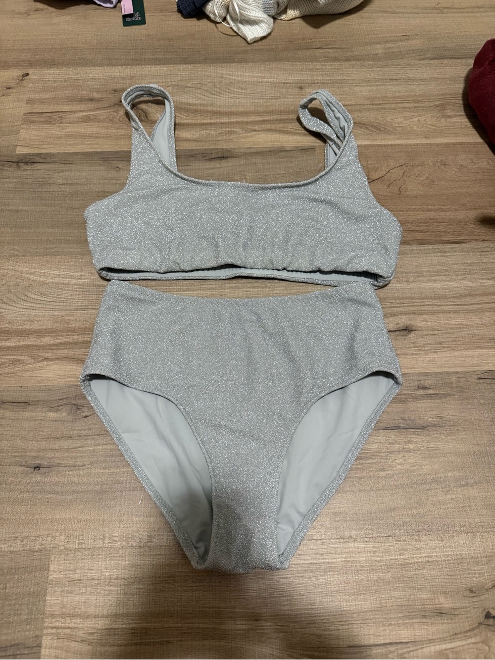 Good American Sparkle Silver High-Waist Bikini Set